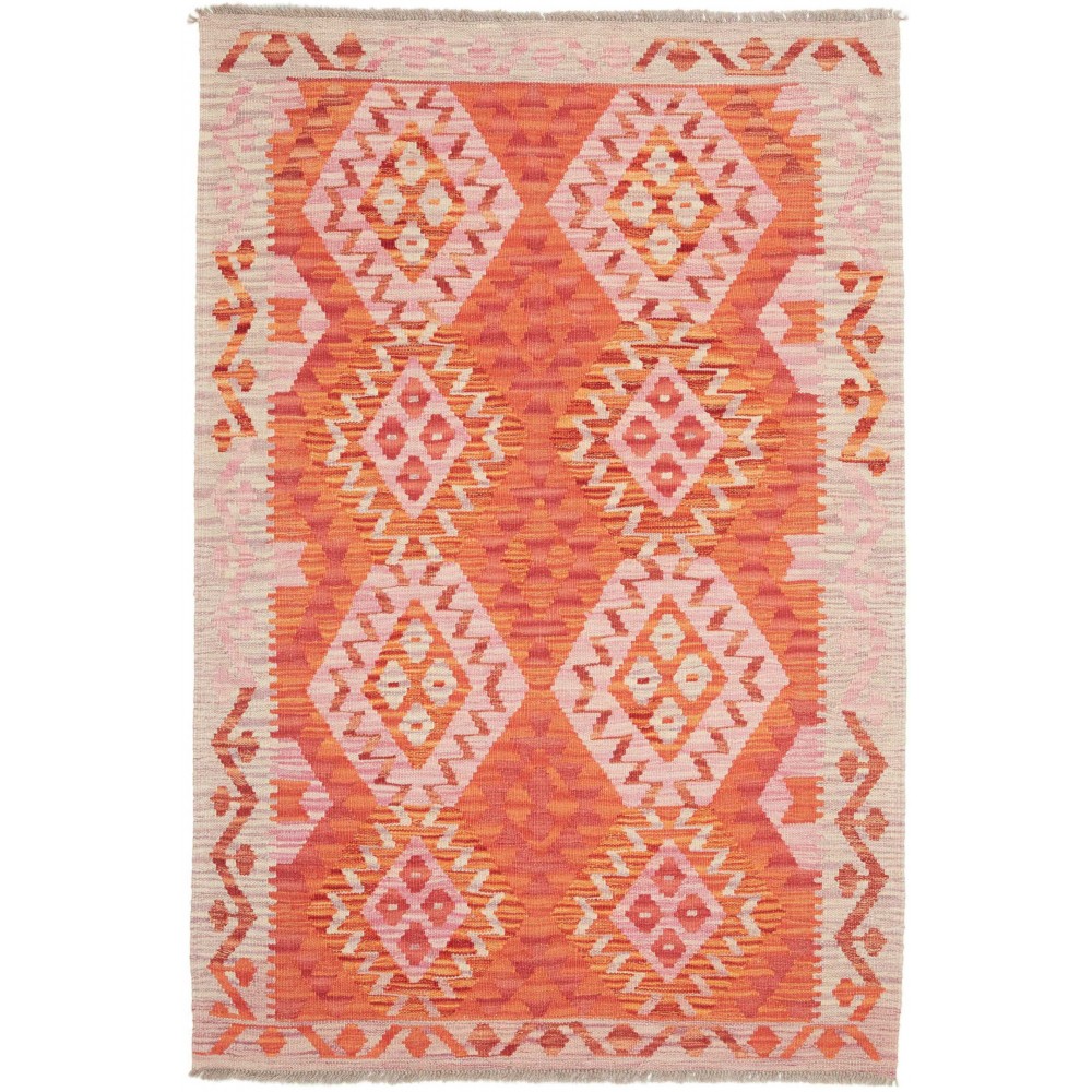 Tappeto Kilim Afghanistan arancione bianco 107x158