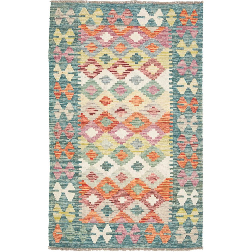Tappeto Kilim Afghanistan azzurro bianco 94x156