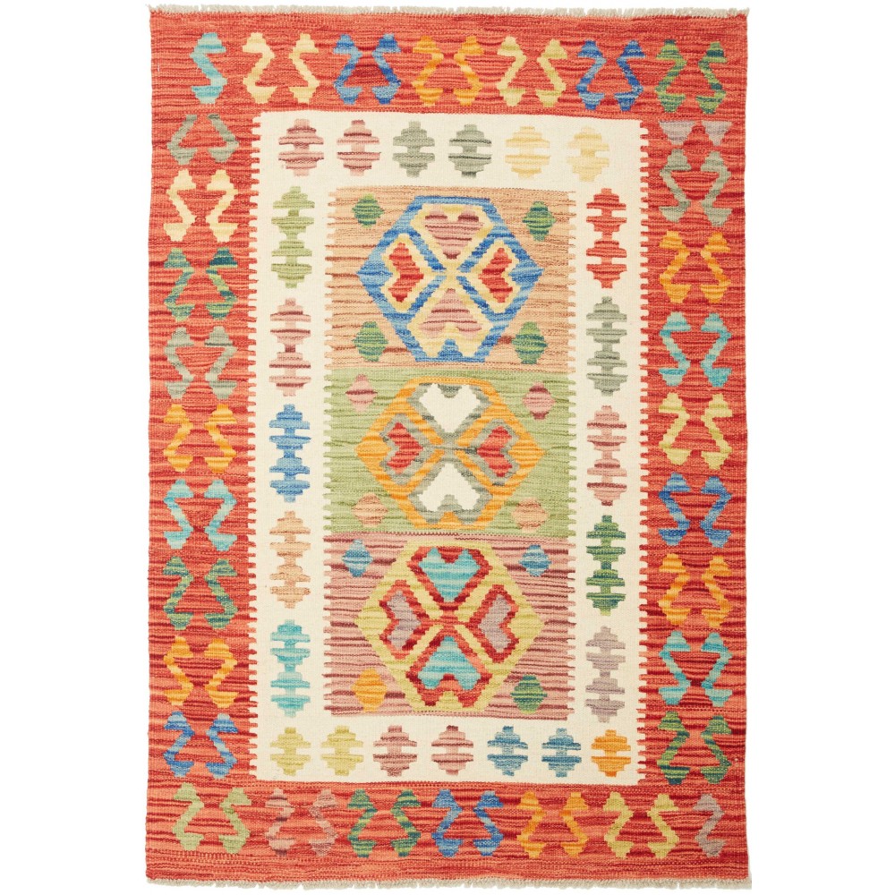 Tappeto Kilim Afghanistan arancione marrone 100x142