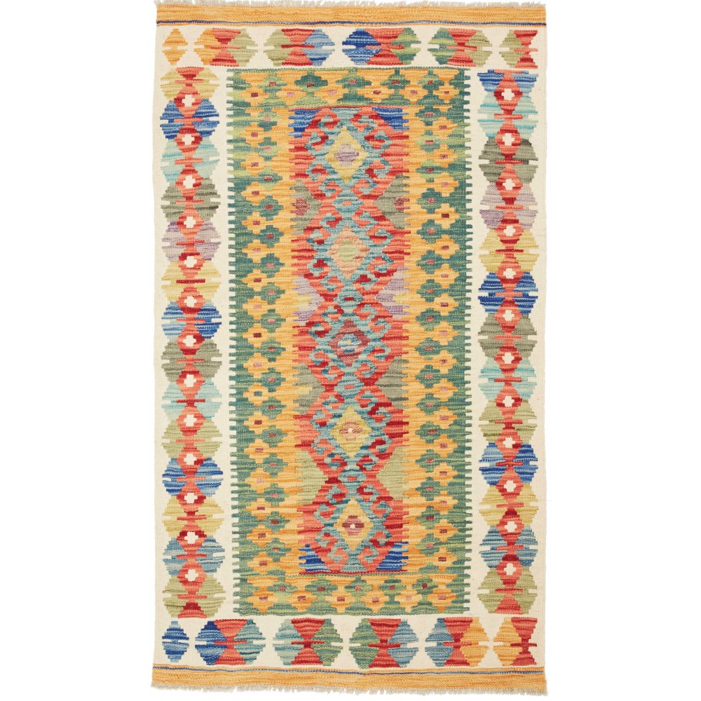 Tappeto Kilim Afghanistan marrone azzurro 91x157