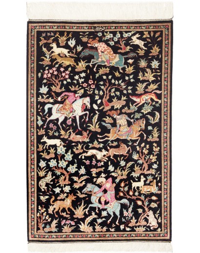 Tappeto Ghom seta Persia blu marrone 60x93