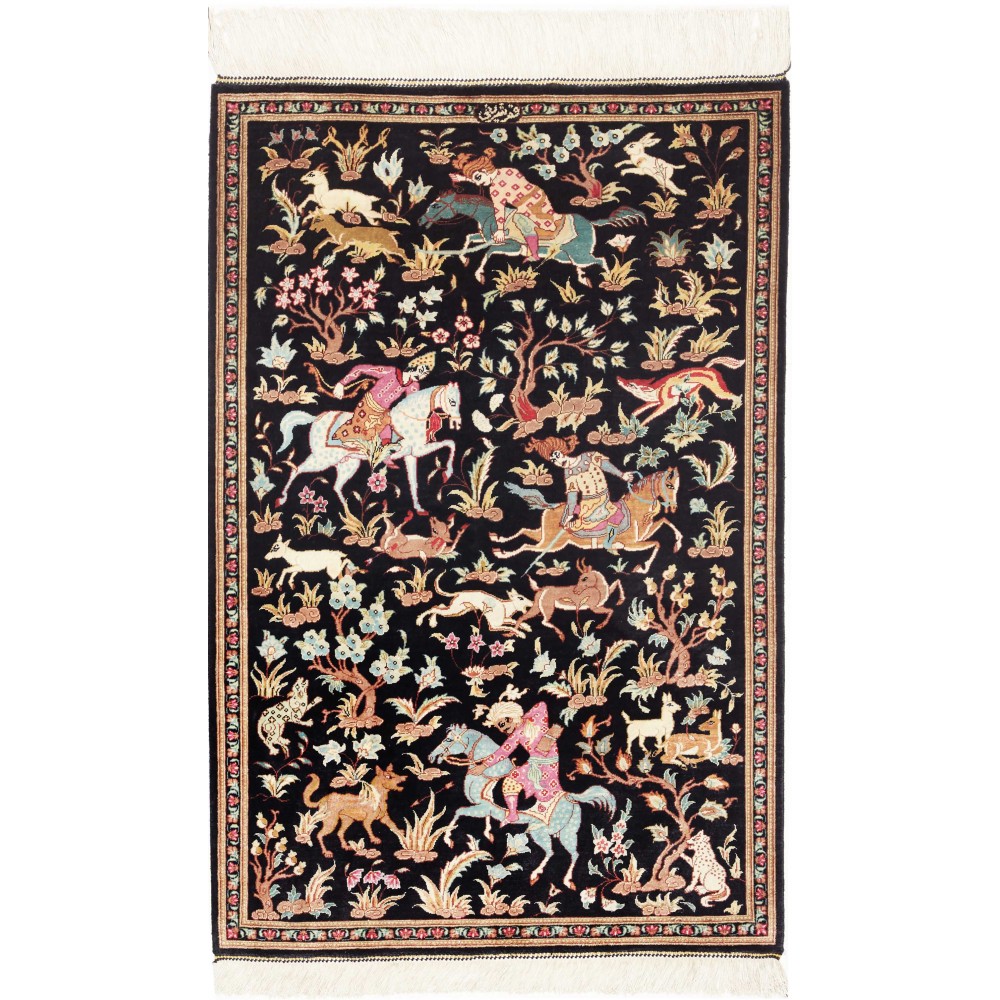 Tappeto Ghom seta Persia blu marrone 60x93