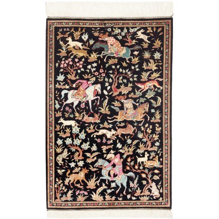 Tappeto Ghom seta Persia blu marrone 60x93