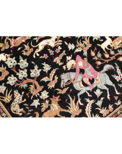 Tappeto Ghom seta Persia blu marrone 60x93