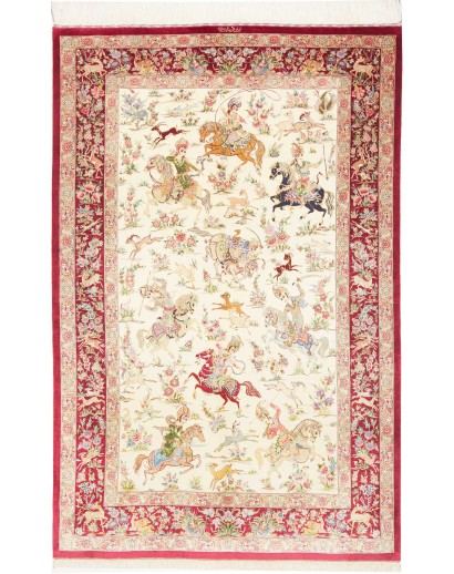 Tappeto Ghom seta Persia beige marrone 133x208