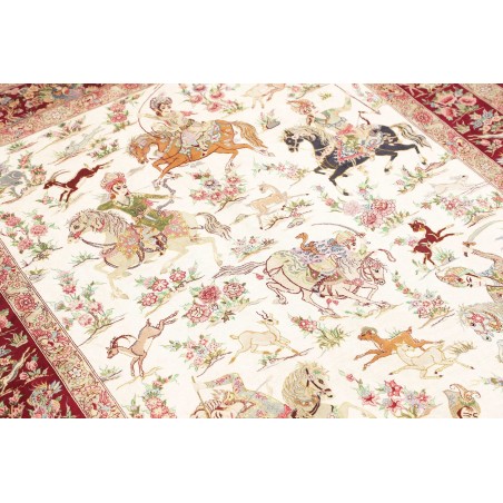 Tappeto Ghom seta Persia beige marrone 133x208