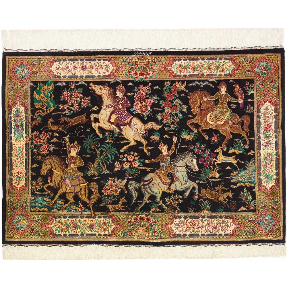 Tappeto Ghom seta Persia marrone 80x115