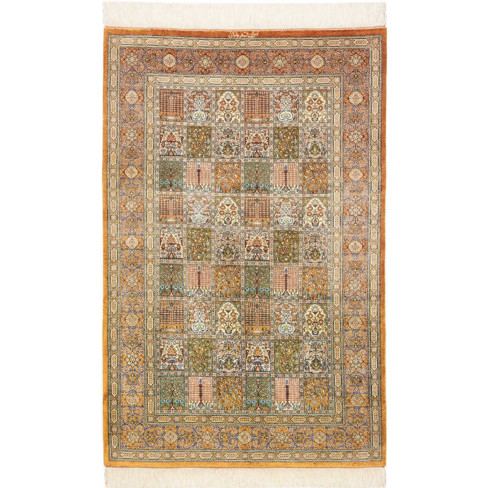 Tappeto Ghom seta Persia marrone beige 97x152