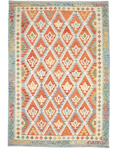 Tappeto Kilim Afghanistan bianco azzurro 175x252