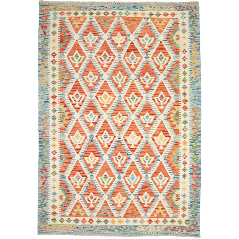 Tappeto Kilim Afghanistan bianco azzurro 175x252