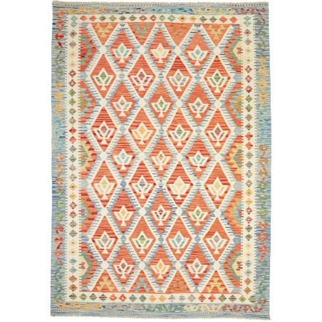Tappeto Kilim Afghanistan bianco azzurro 175x252