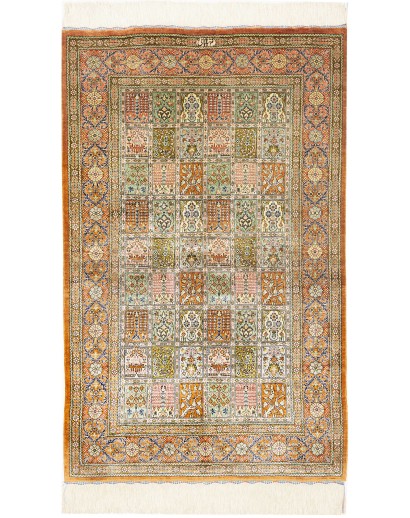 Tappeto Ghom seta Persia giallo marrone 77x123