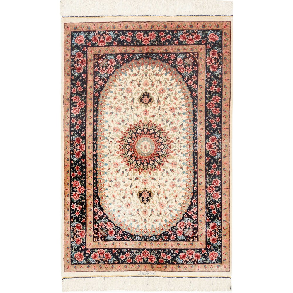 Tappeto Ghom seta Persia giallo marrone 80x122