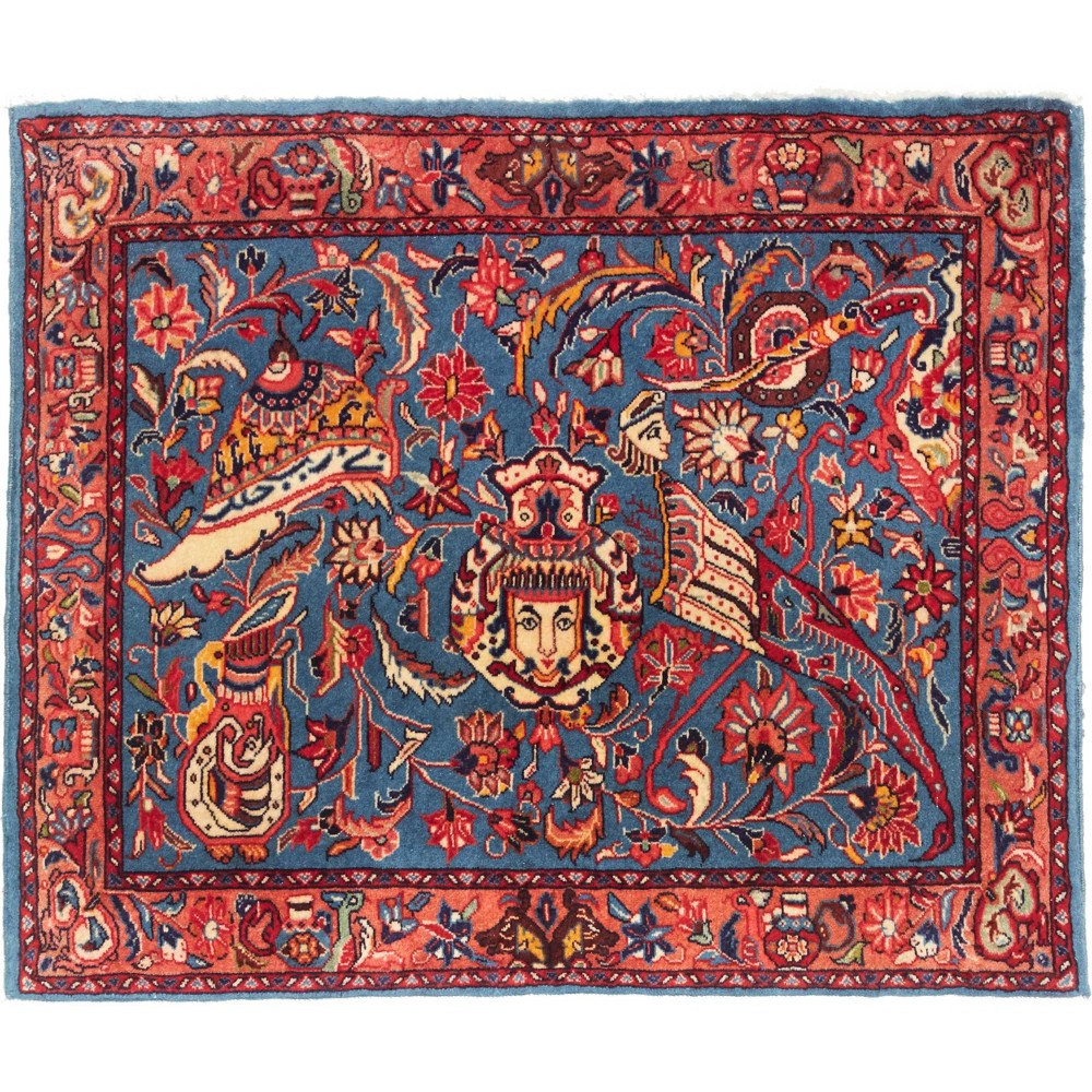 Tappeto Sarough Persia azzurro giallo 76x90