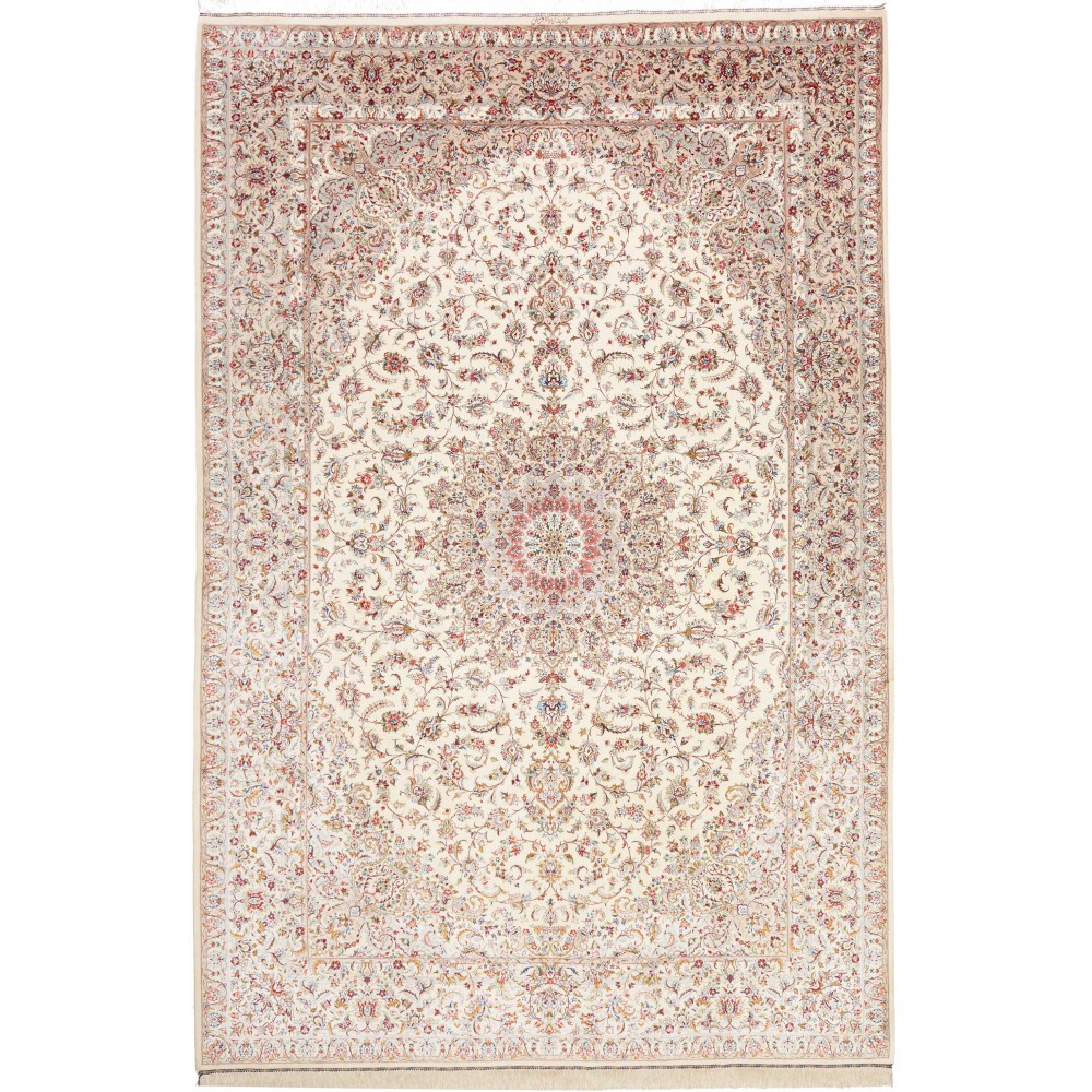 Tappeto Ghom seta Persia bianco marrone 198x301