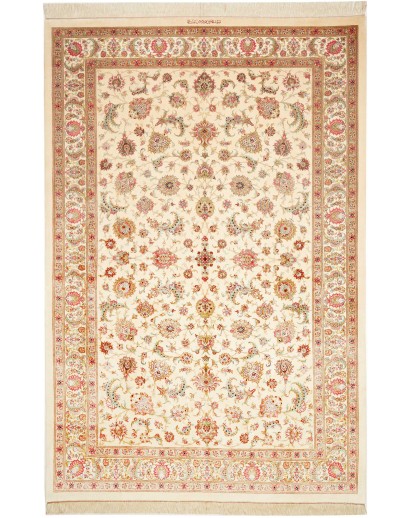 Tappeto Ghom seta Persia giallo marrone 201x307