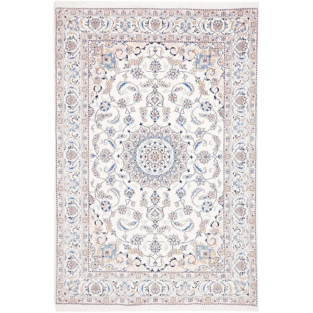Tappeto Nain Kashmar Persia bianco grigio 200x304