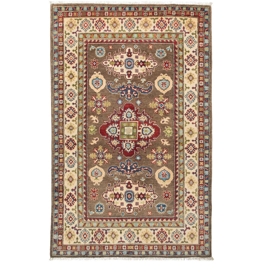 Tappeto Kazak Afghanistan bianco marrone 121x193 Tappeto Kazak Afghanistan bianco marrone 121x193