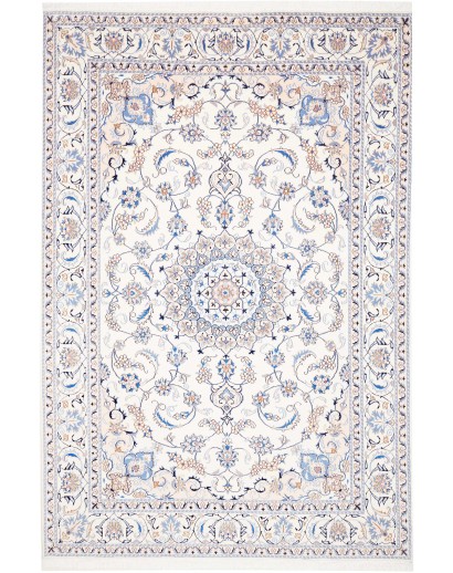 Tappeto Nain Kashmar Persia bianco azzurro 203x305