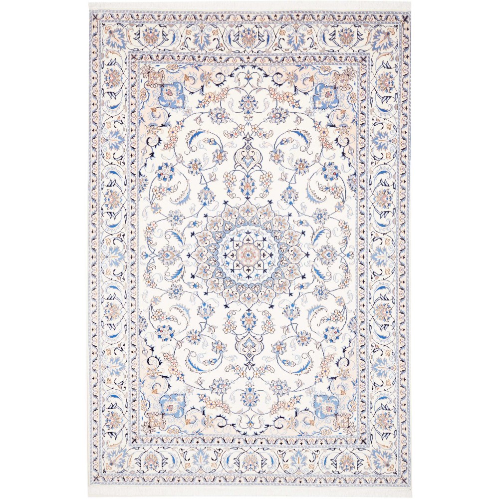 Tappeto Nain Kashmar Persia bianco azzurro 203x305