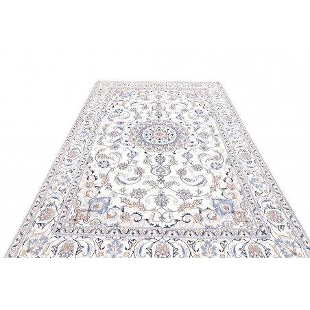Tappeto Nain Kashmar Persia bianco azzurro 203x305
