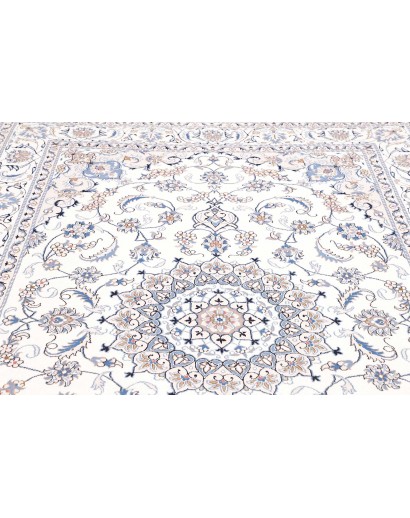 Tappeto Nain Kashmar Persia bianco azzurro 203x305