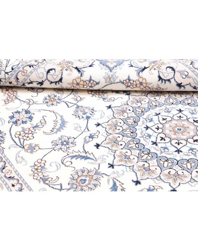 Tappeto Nain Kashmar Persia bianco azzurro 203x305
