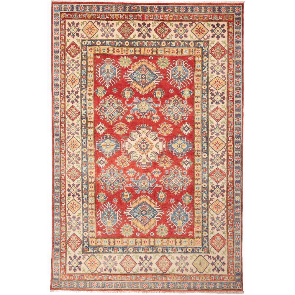 Tappeto Kazak Pakistan marrone giallo 196x296 Tappeto Kazak Pakistan marrone giallo 196x296