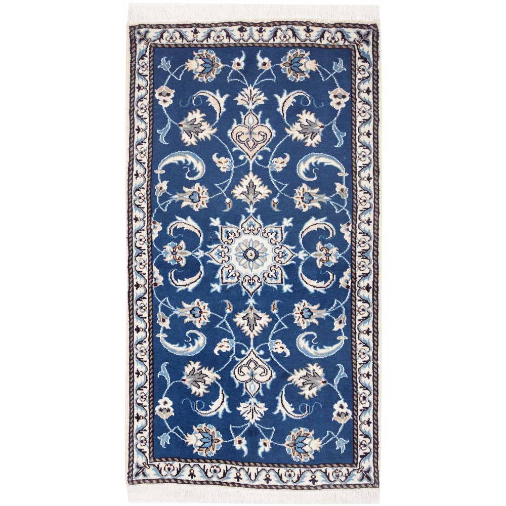 Tappeto Nain Kashmar Persia blu bianco 73x143