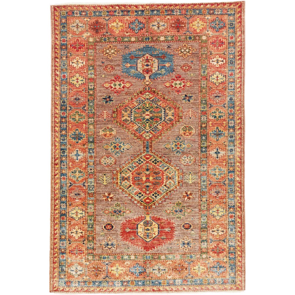 Tappeto Kazak Fine Pakistan marrone grigio 124x186
