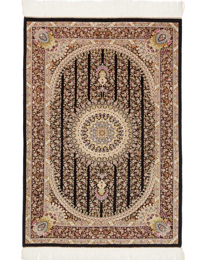 Tappeto Ghom seta Persia giallo blu 80x118