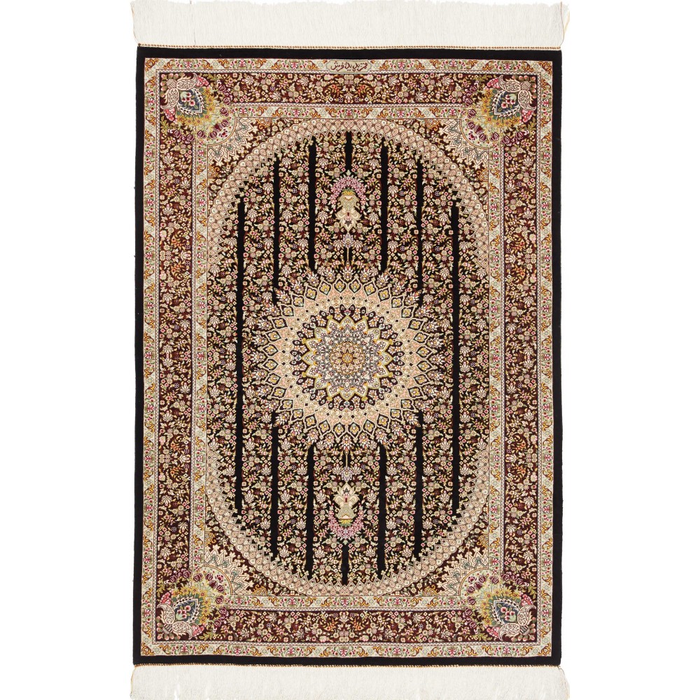 Tappeto Ghom seta Persia giallo blu 80x118