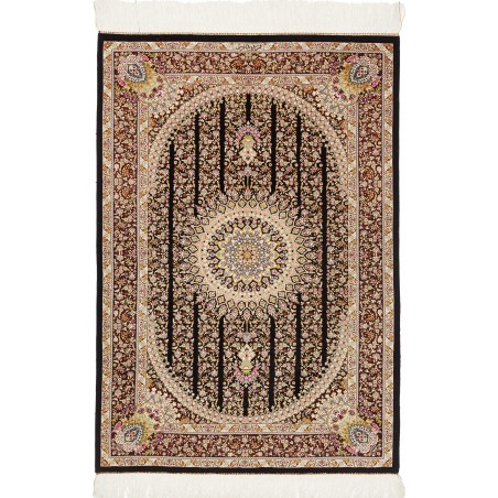 Tappeto Ghom seta Persia giallo blu 80x118
