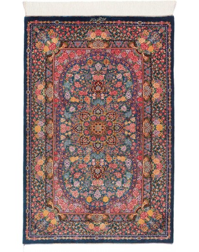 Tappeto Ghom seta Persia azzurro bianco 77x117