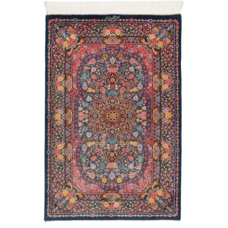 Tappeto Ghom seta Persia azzurro bianco 77x117