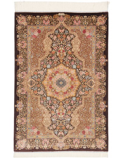 Tappeto Ghom seta Persia marrone grigio 81x118