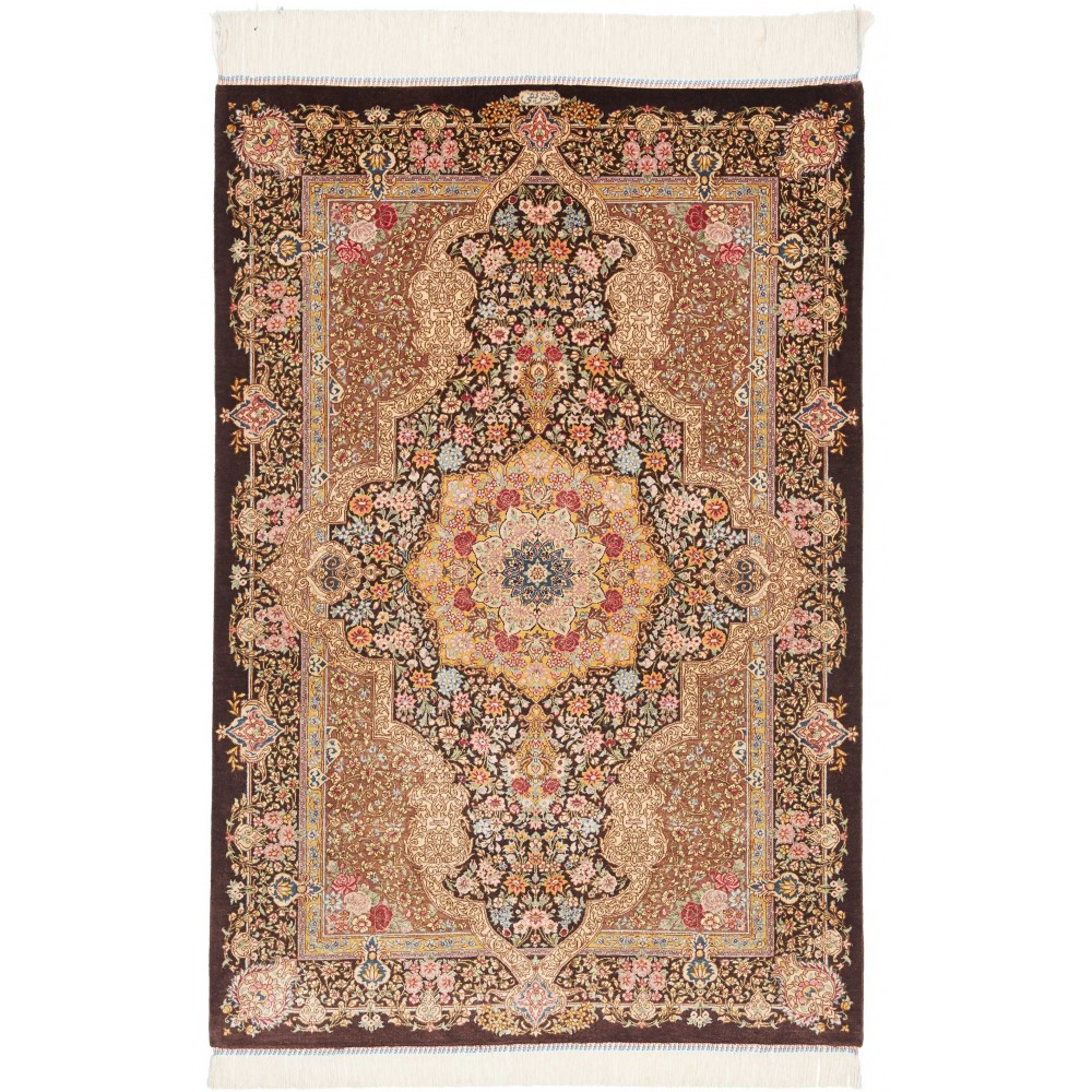 Tappeto Ghom seta Persia marrone grigio 81x118