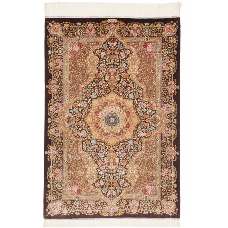 Tappeto Ghom seta Persia marrone grigio 81x118