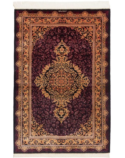 Tappeto Ghom seta Persia marrone arancione 100x152