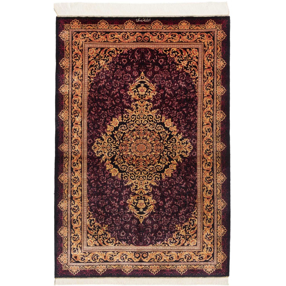 Tappeto Ghom seta Persia marrone arancione 100x152