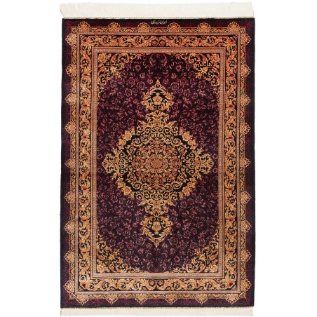 Tappeto Ghom seta Persia marrone arancione 100x152