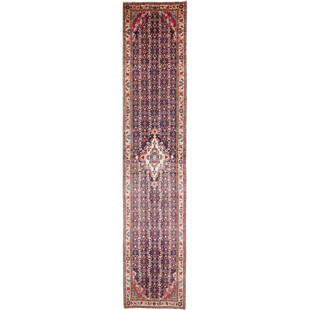 Tappeto Hamadan Persia azzurro giallo 110x532