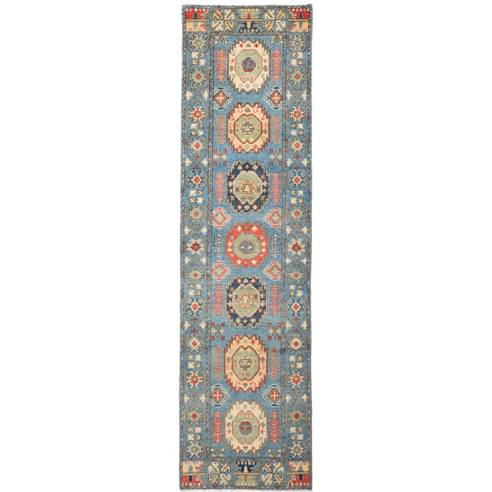 Tappeto Kazak Afghanistan bianco verde 87x303 Tappeto Kazak Afghanistan bianco verde 87x303