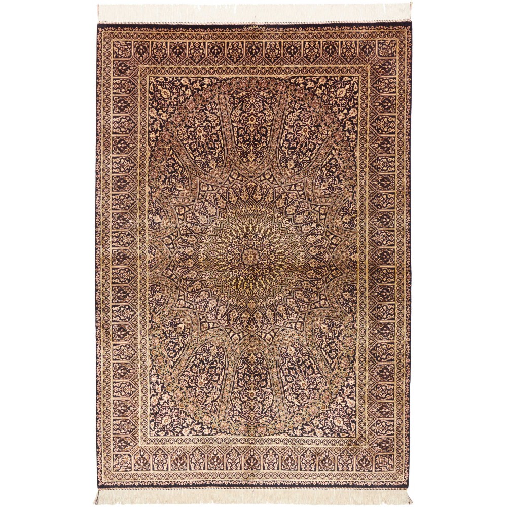 Tappeto Ghom seta Persia marrone 133x197