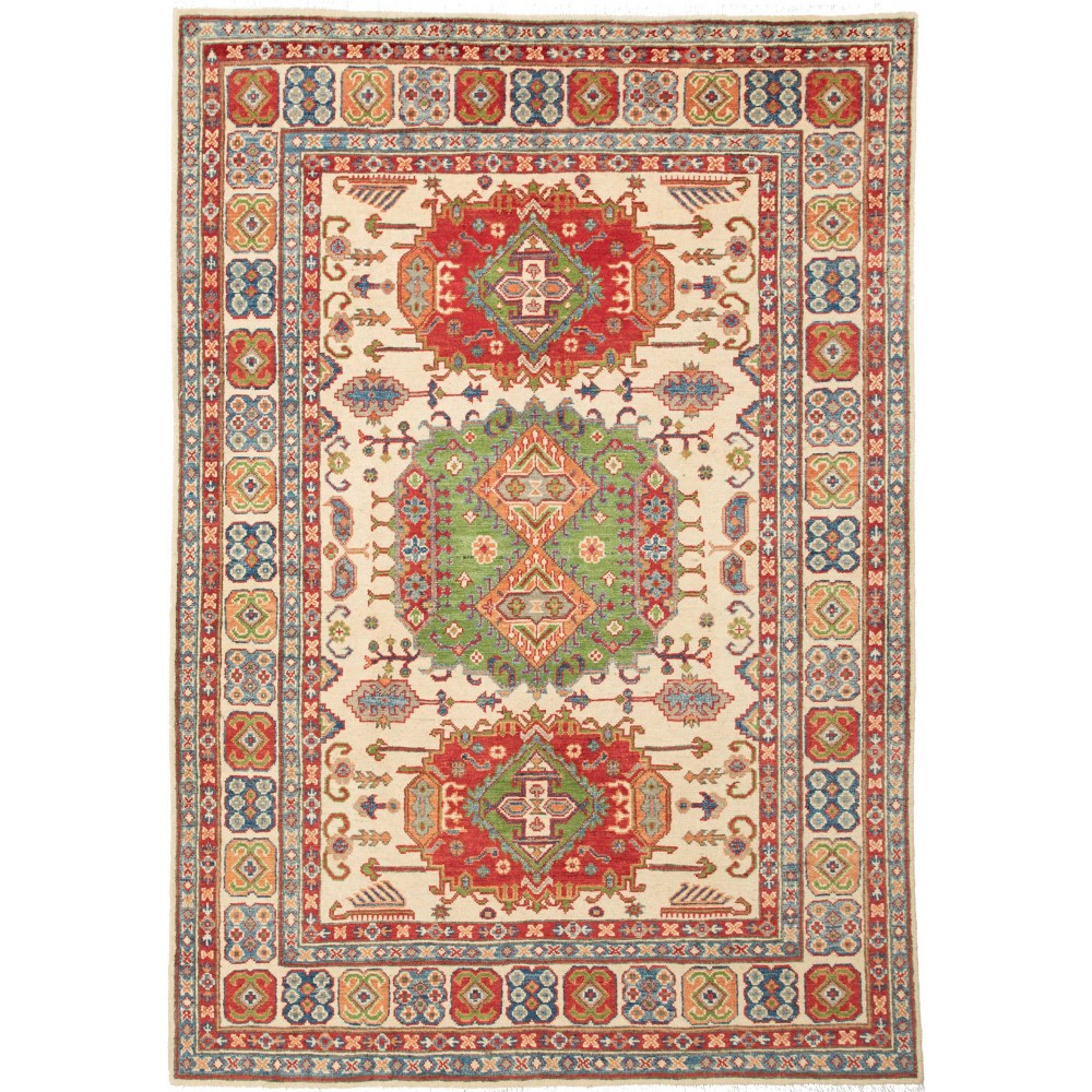 Tappeto Kazak Pakistan marrone giallo 147x210 Tappeto Kazak Pakistan marrone giallo 147x210