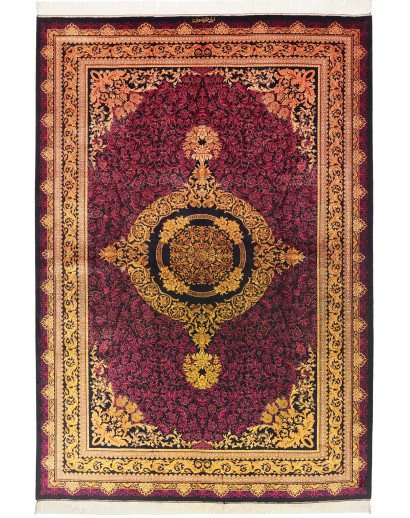 Tappeto Ghom seta Persia marrone giallo 156x231