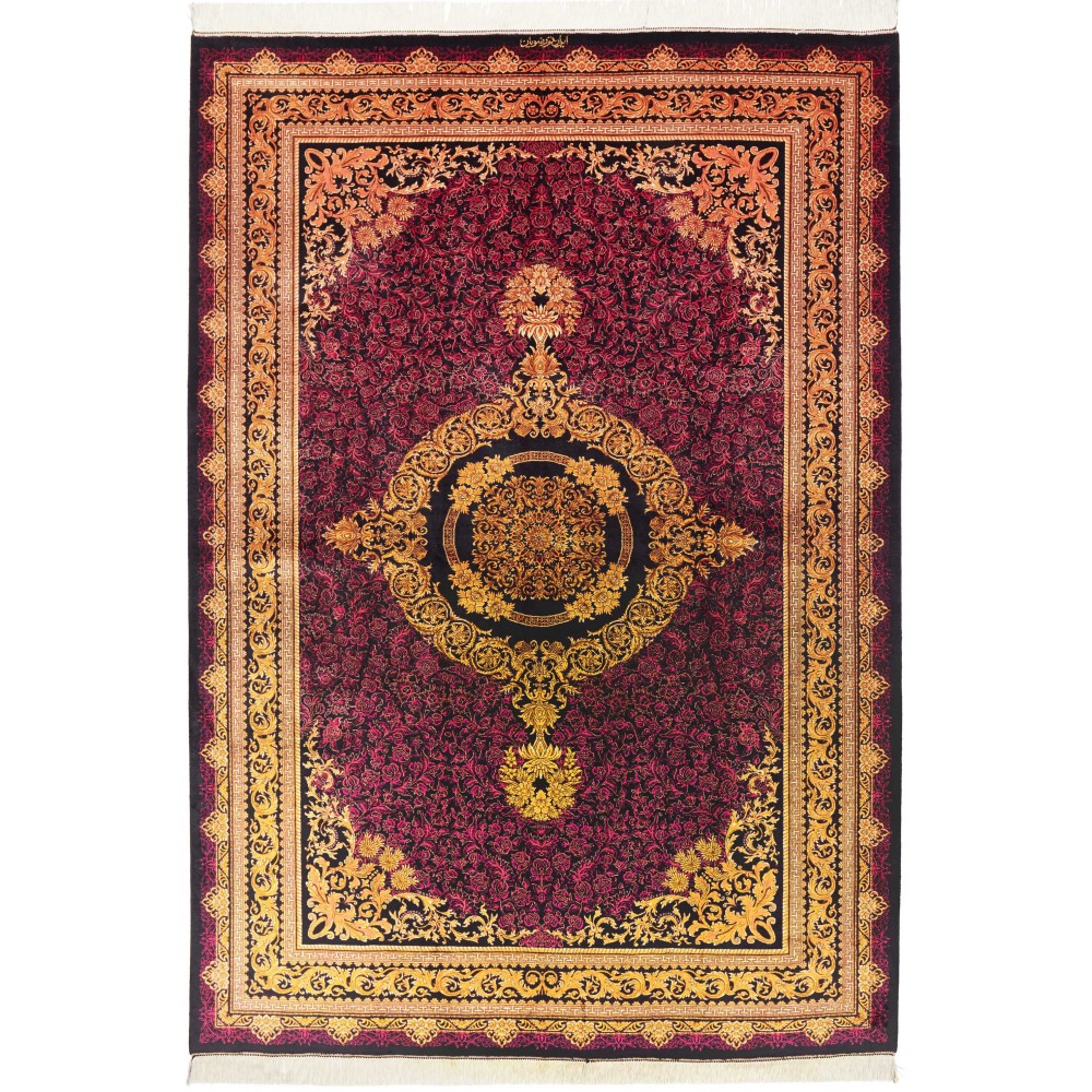 Tappeto Ghom seta Persia marrone giallo 156x231
