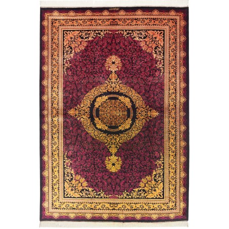 Tappeto Ghom seta Persia marrone giallo 156x231