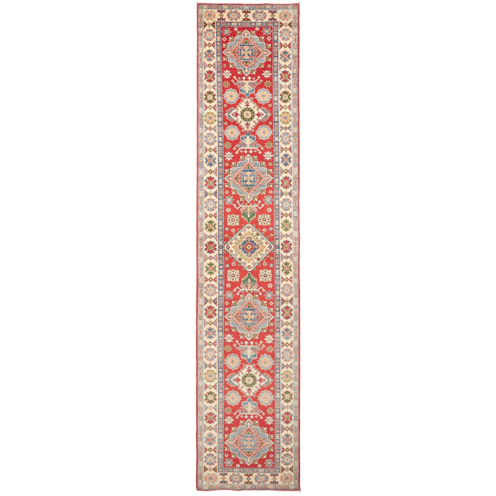 Tappeto Kazak Pakistan beige rosso 81x402 Tappeto Kazak Pakistan beige rosso 81x402