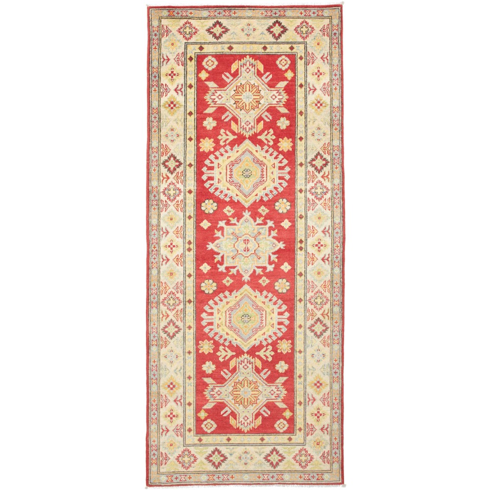 Tappeto Kazak Pakistan giallo marrone 82x203 Tappeto Kazak Pakistan giallo marrone 82x203